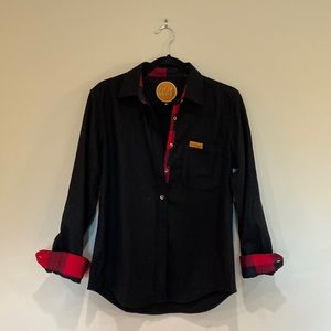 Black and Red Plaid Wool Flannel Button Up Lomg Sleeve Shirt from Brist S